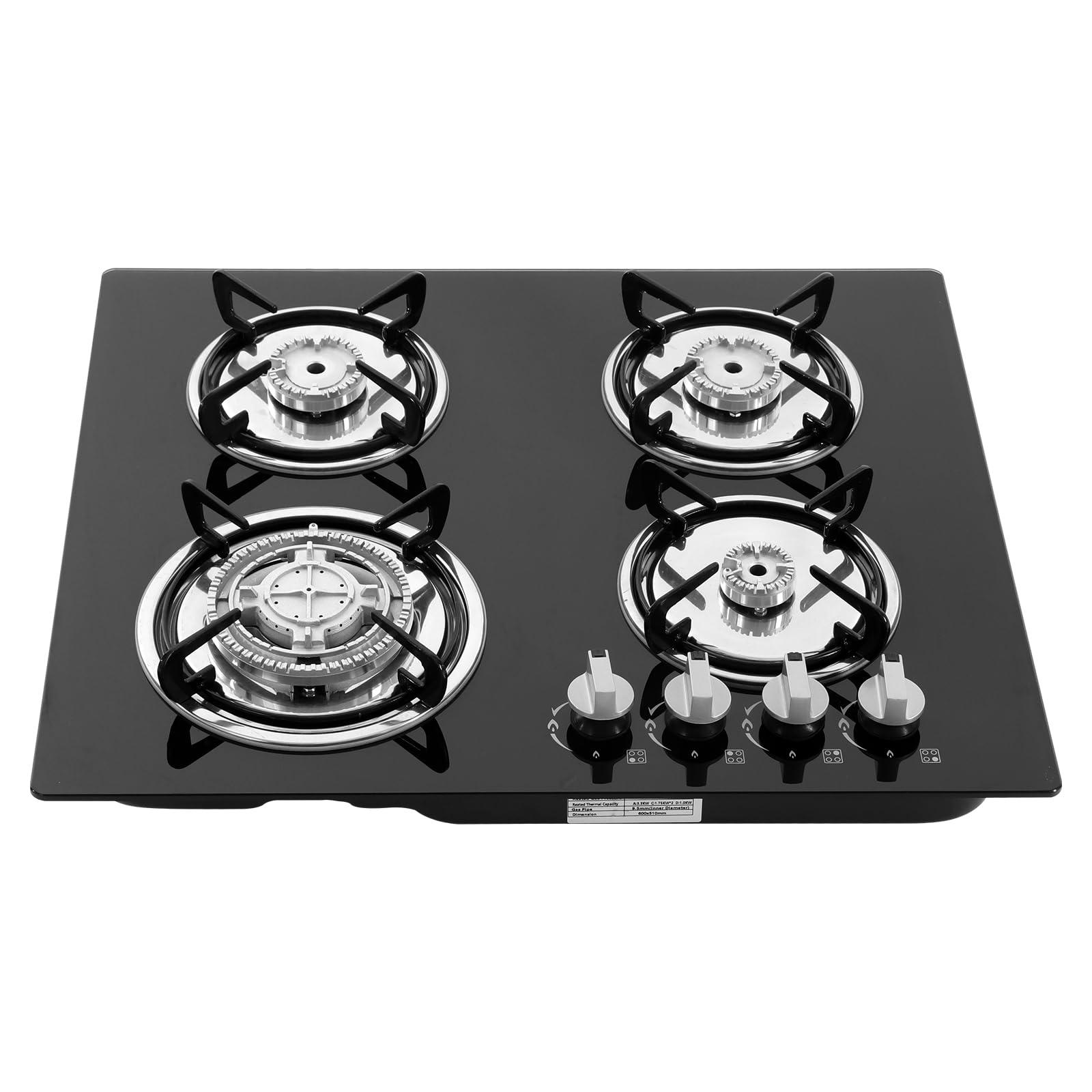 ALPHA ONE 4 Burners Black Gas Cooktop Tempered Glass Electronic Ignition