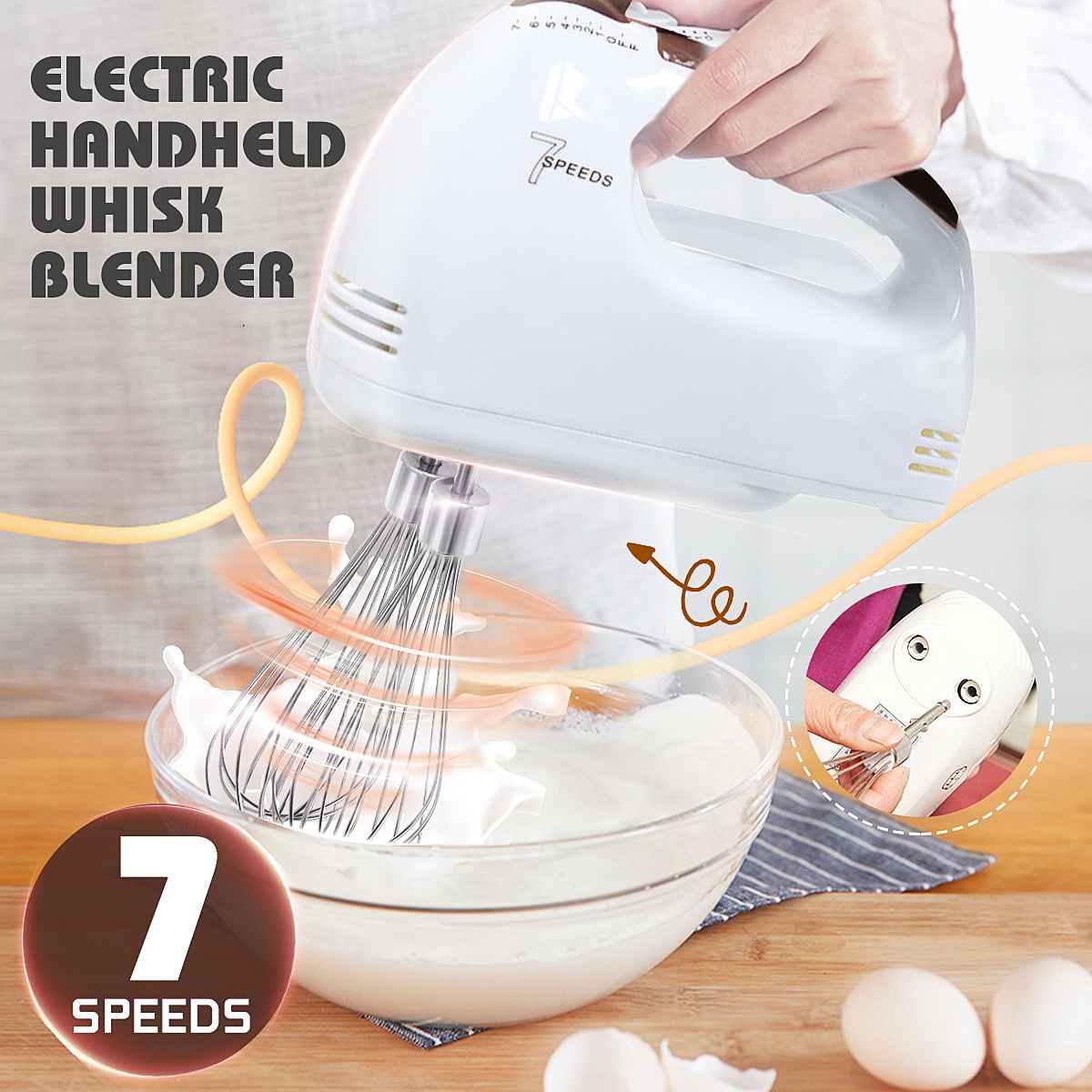 7 Speed 100W 220V Electric Hand Mixer Whisk Egg Beater Cake Baking Home Handheld Food Whisk Blenders Home Kitchen Baking Tool