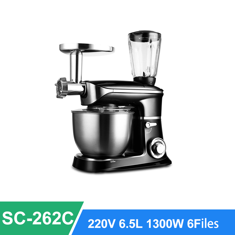 Bread Dough Mixer Egg 1300W Whipping Household Food Milkshake / Juicer Kneader Meat Grinder 6.5L