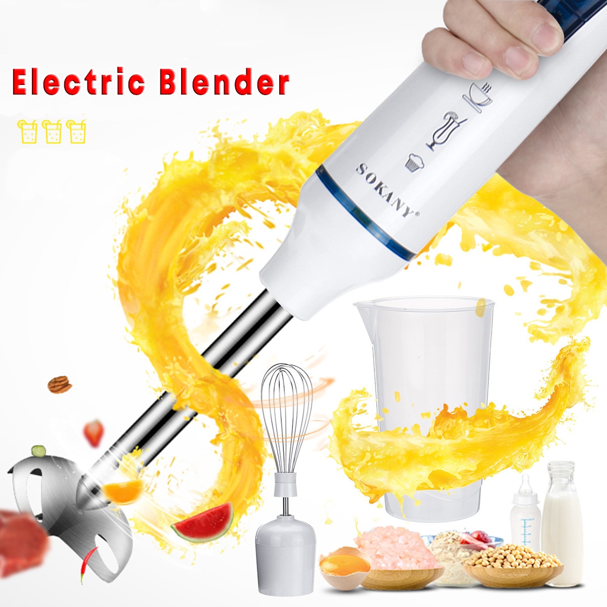 Electric Hand Blenders 3 IN 1 Mixture Egg Blenders Home Kitchen Mixer Baby Food Grinder Stick Fruit Juicer Vegetable