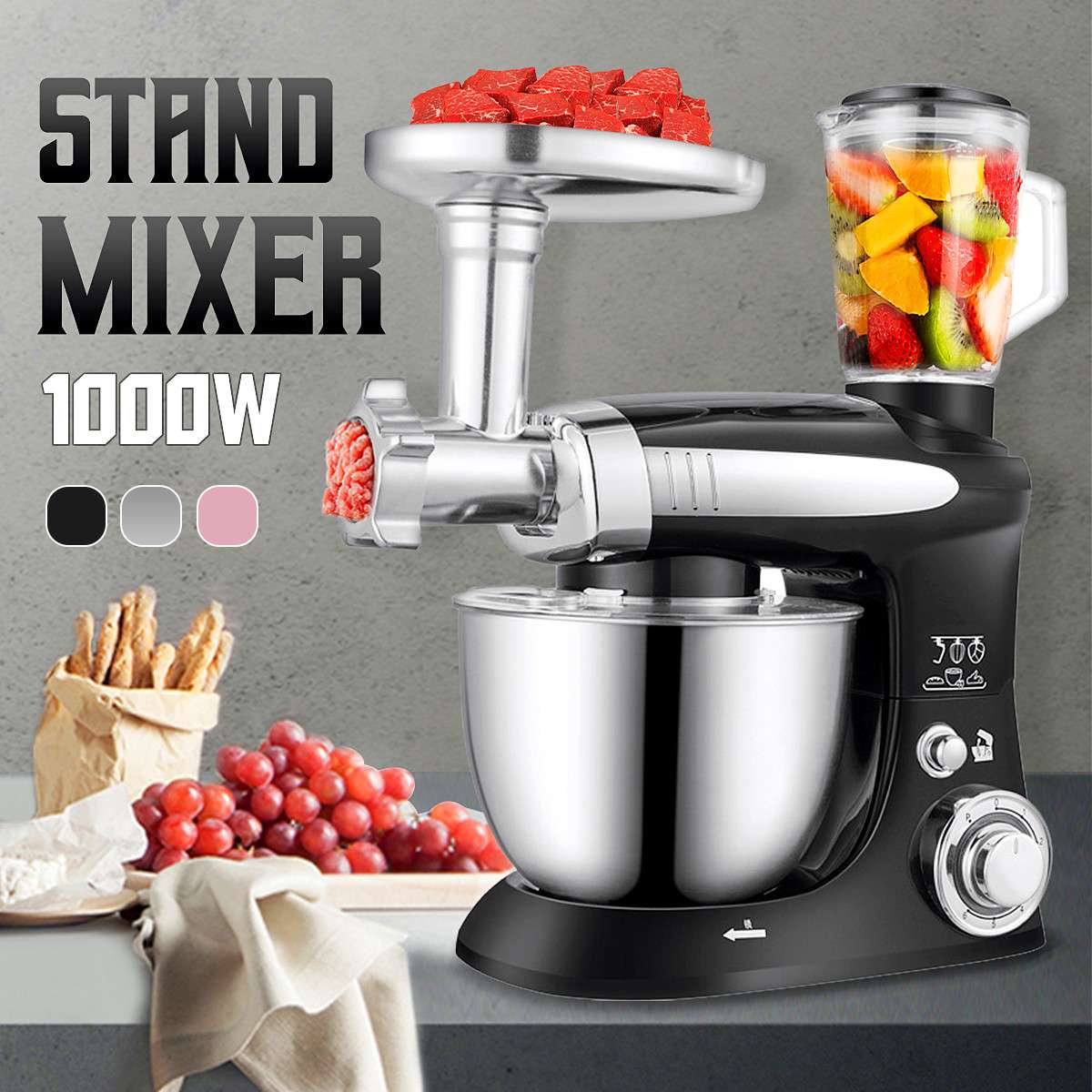 Multifunctional Stand Mixer 6 Speed Electric Food blender Mixer 1000W Meat Grinder Food Processor Egg Beater Kitchen Tools