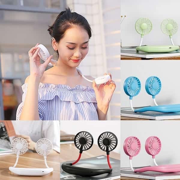 Hands-free Neck Band Hanging USB Rechargeable Dual Fan Mini Air Cooler