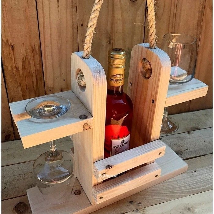 Wooden Bottles And Glass Shelf