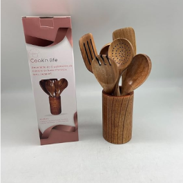 Wood Kitchen Utensils Set with Stand