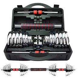 Adjustable Chrome Dumbbell & Barbell Set with Carrying Case