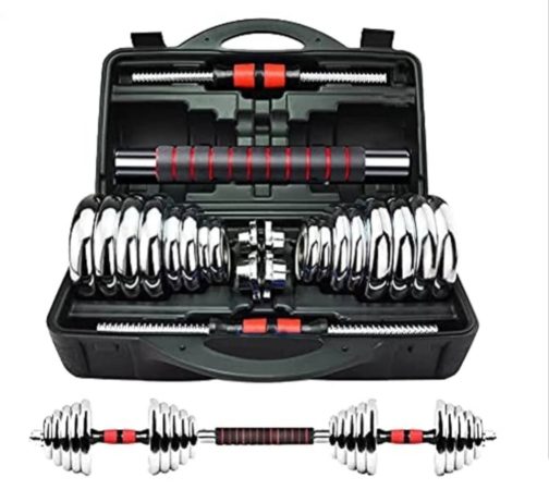 Adjustable Chrome Dumbbell & Barbell Set with Carrying Case