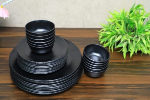 sleek black dinnerware set