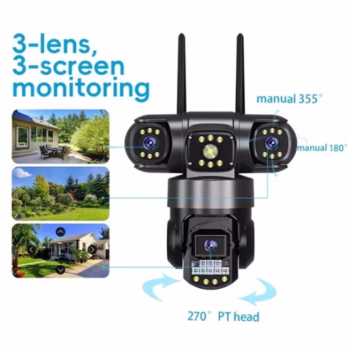 Three Lens WiFi IP Camera HD 15MP Full Color Night Vision PTZ CCTV V380 Camera - Image 2