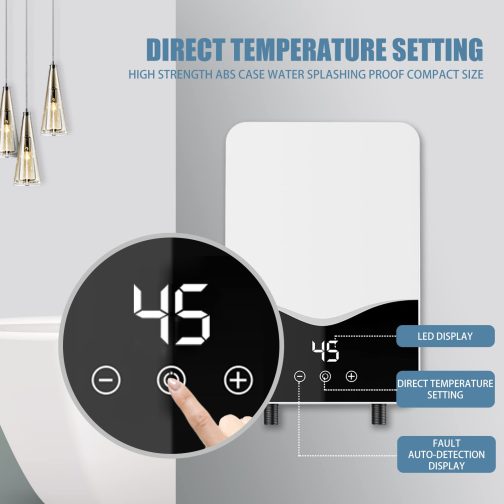 Mini Electric Water Heater, Electric Water Heater 220 V 7000 W, Heating Instant Mini LED Temperature Display for Kitchen, Treasure, Bathroom (Type D) - Image 2