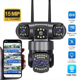 Three Lens WiFi IP Camera HD 15MP Full Color Night Vision PTZ CCTV V380 Camera
