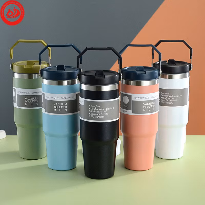Stainless steel vacuum flask mug insulated handle tumbler with lids - Image 2