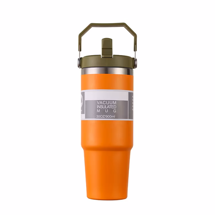 Stainless steel vacuum flask mug insulated handle tumbler with lids