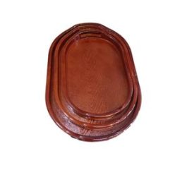 Oval Wood-Grain Serving Tray Set
