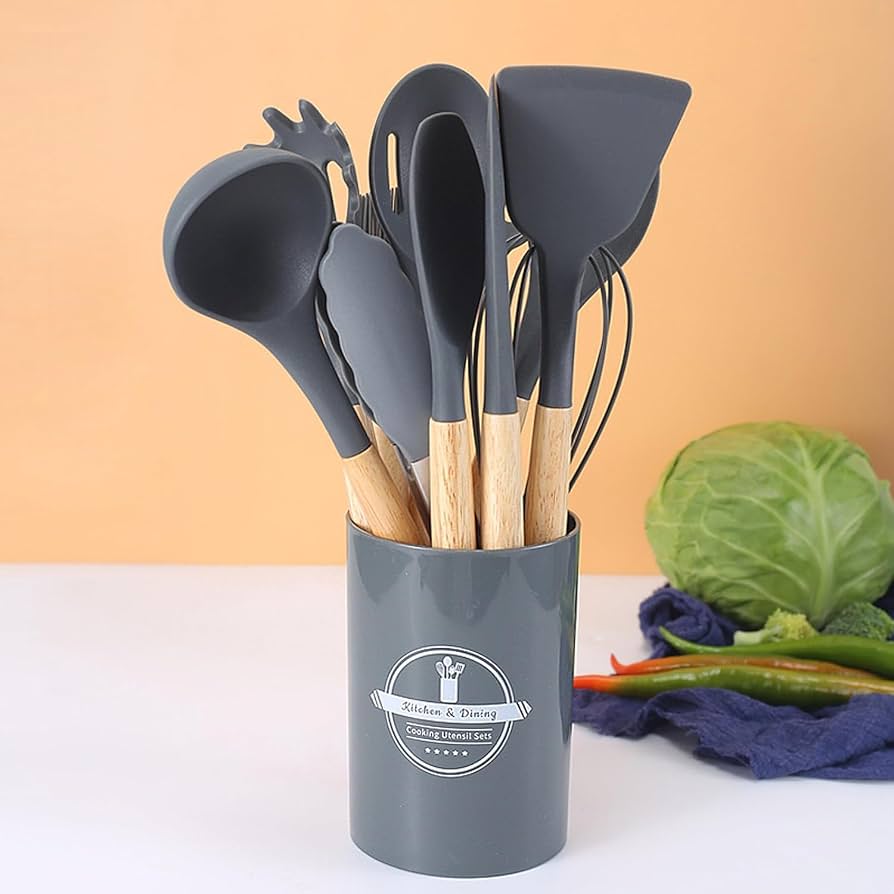 Silicone Kitchen Utensil Set With Wooden Handles - Image 2