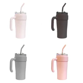 Insulated Travel Tumbler With Handle & Straw.