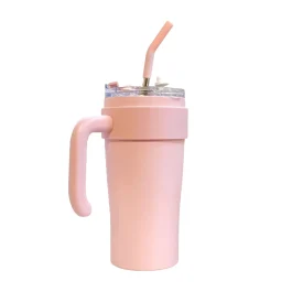 Insulated Travel Tumbler With Handle & Straw.