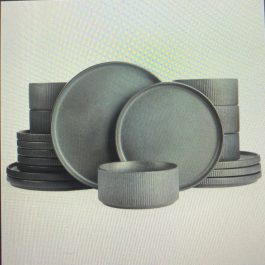 Ribbed Stoneware Dinner Plates 12Pcs