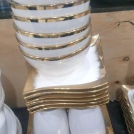 Ceramic White And Gold Rim Dinner Set