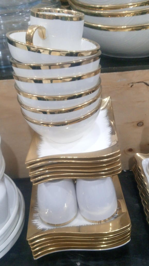 Ceramic White And Gold Rim Dinner Set