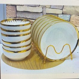 Ceramic White And Gold Rim Dinner Set