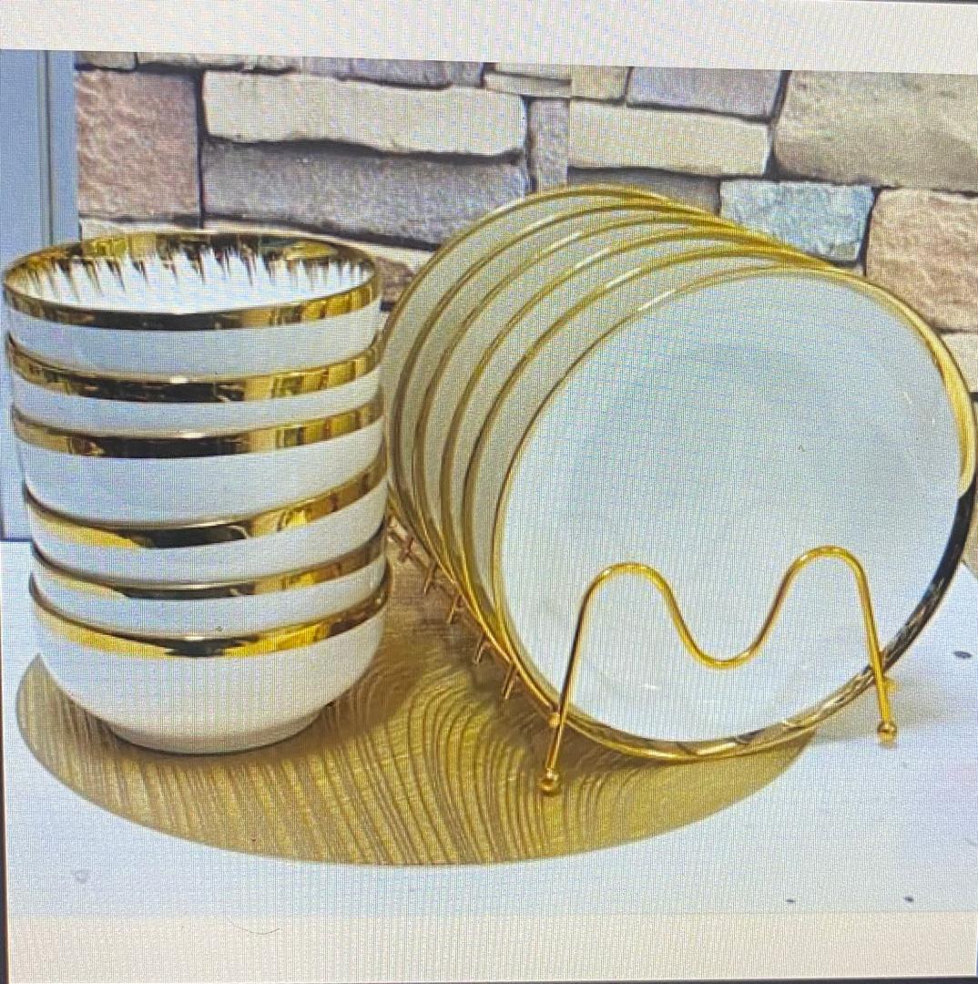 Ceramic White And Gold Rim Dinner Set - Image 2