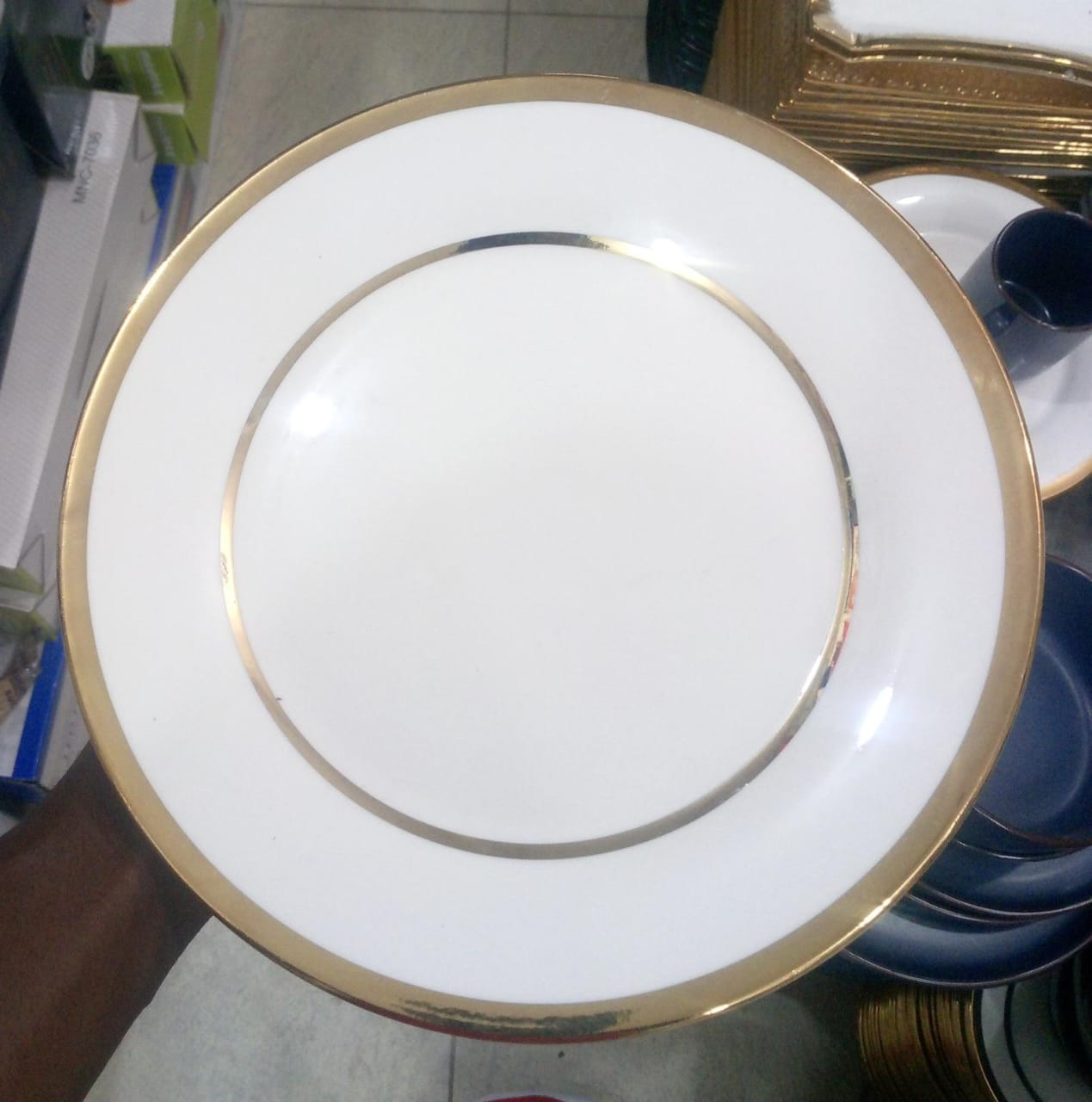 White Porcelain Plate With A Gold Rim 12Pcs - Image 2