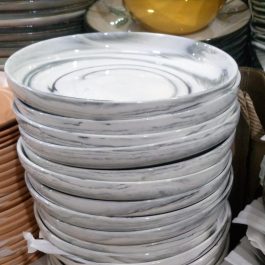 Grey And White Marble-Patterned Ceramic Plate 12Pcs