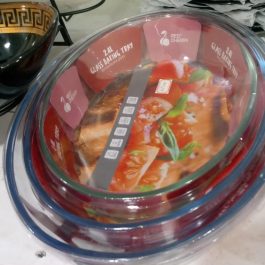 Red Cherry Borosilicate Oval Glass Baking Tray