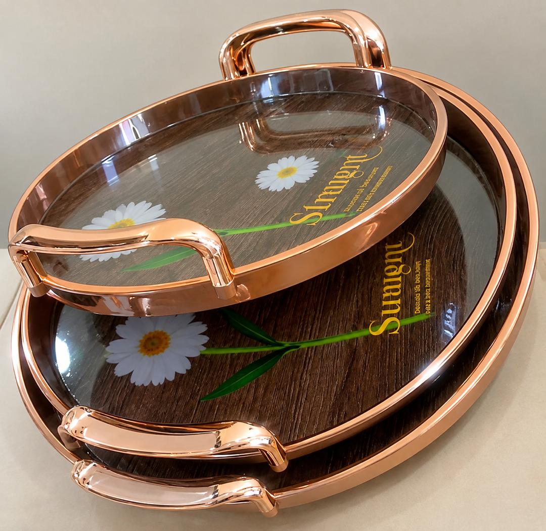 Luxury Melamine Serving Tray Set With Gold Handles - Image 2