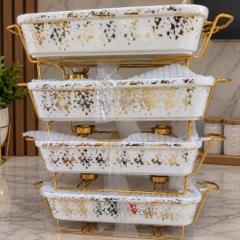 Elegant Rectangular Ceramic Chafing Dish Buffet Warmer Set 4Pcs