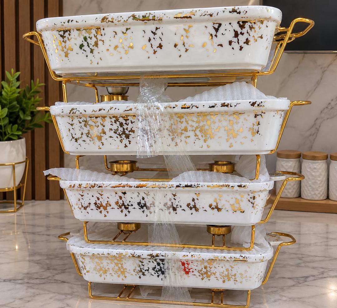 Elegant Rectangular Ceramic Chafing Dish Buffet Warmer Set 4Pcs