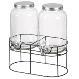 2-Piece Ribbed Glass Beverage Dispenser Set