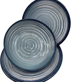Blue And White Spiral Ceramic Dinner Plate 12Psc