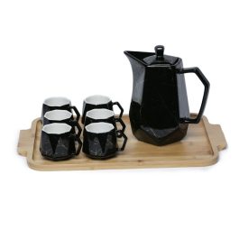 9-Black Marble-Patterned Ceramic Tea And Coffee Set